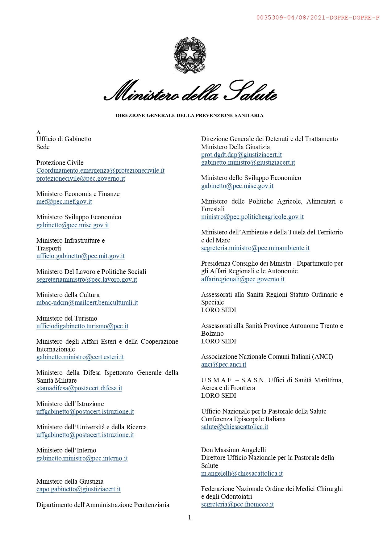 CIRCOLARE MINISTERO SALUTE page 0001