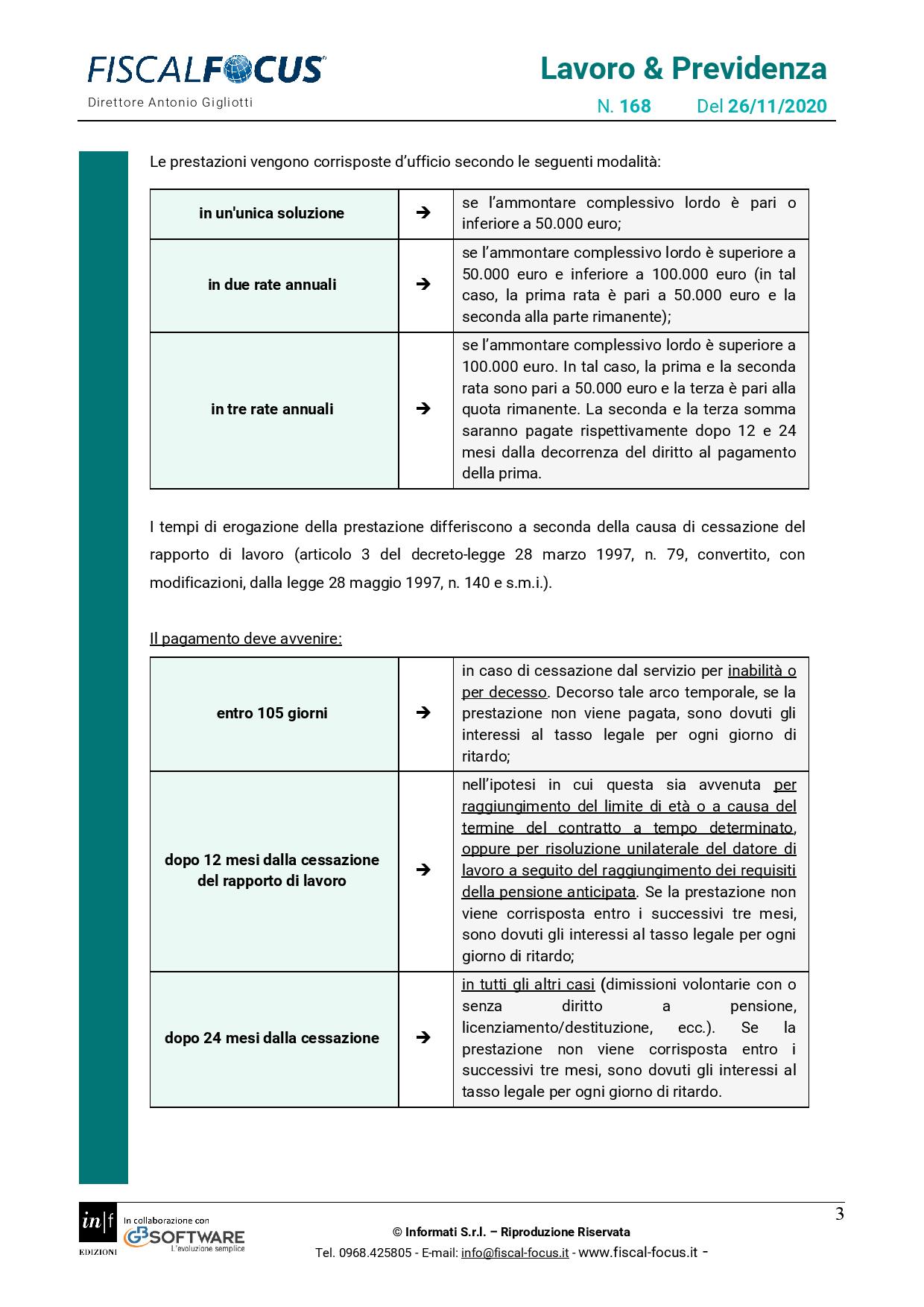 Lavoro e Previdenza n. 168 del 26.11.2020 TFS dipendenti pubblici page 003