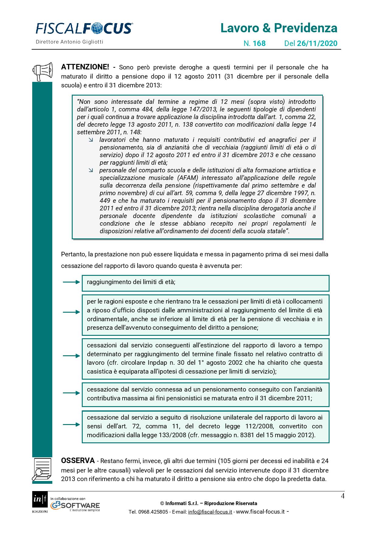 Lavoro e Previdenza n. 168 del 26.11.2020 TFS dipendenti pubblici page 004