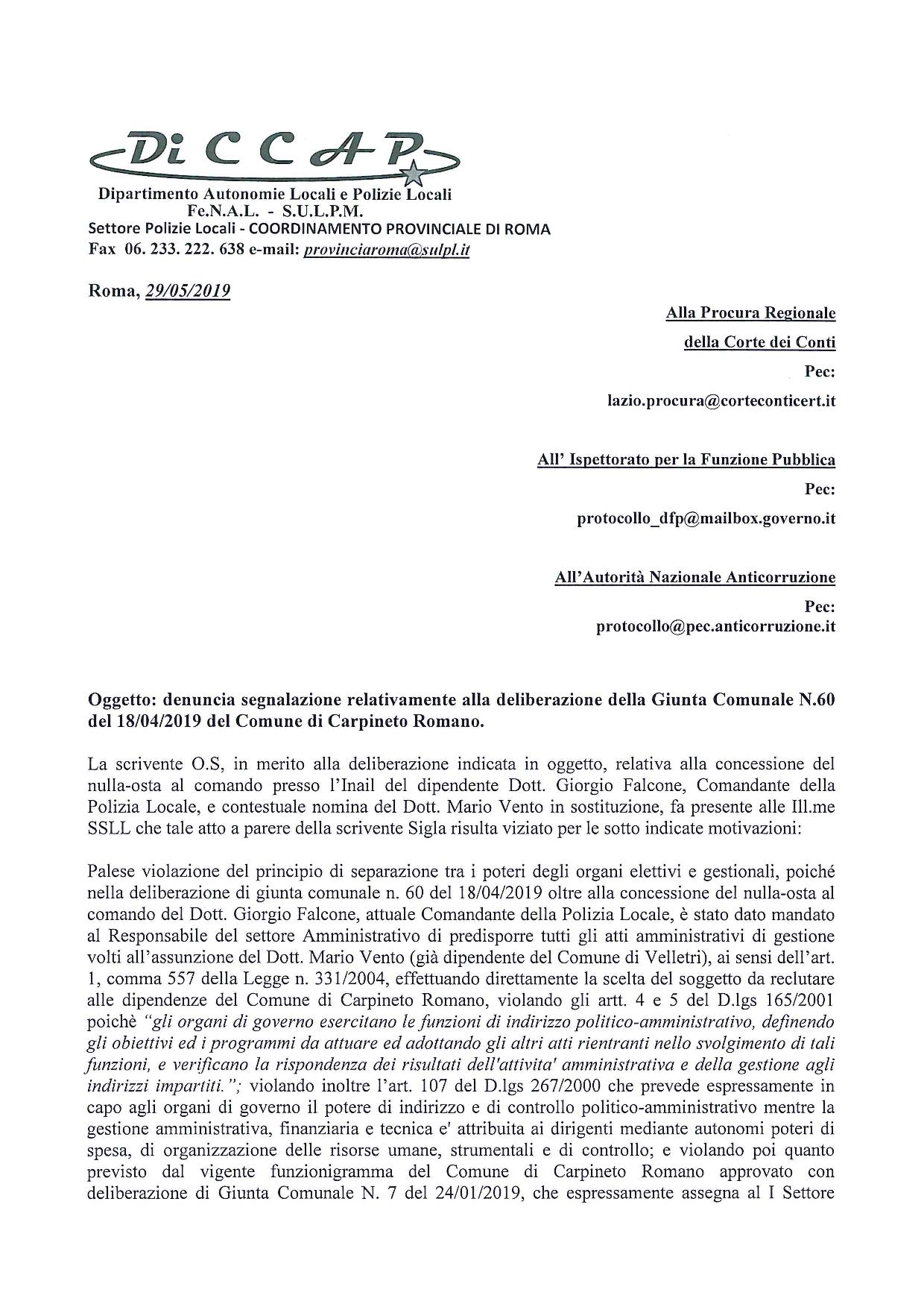 O.S. DiCCAP Nota Carpineto Romano page 001