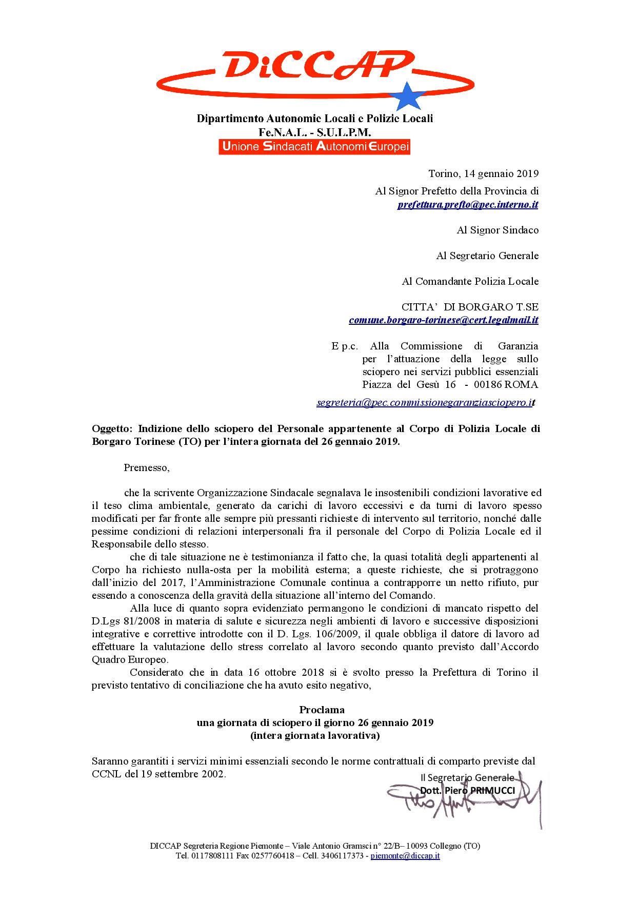 PROCLAMAZIONE SCIOPERO BORGARO 26 gennaio 2019 page 001