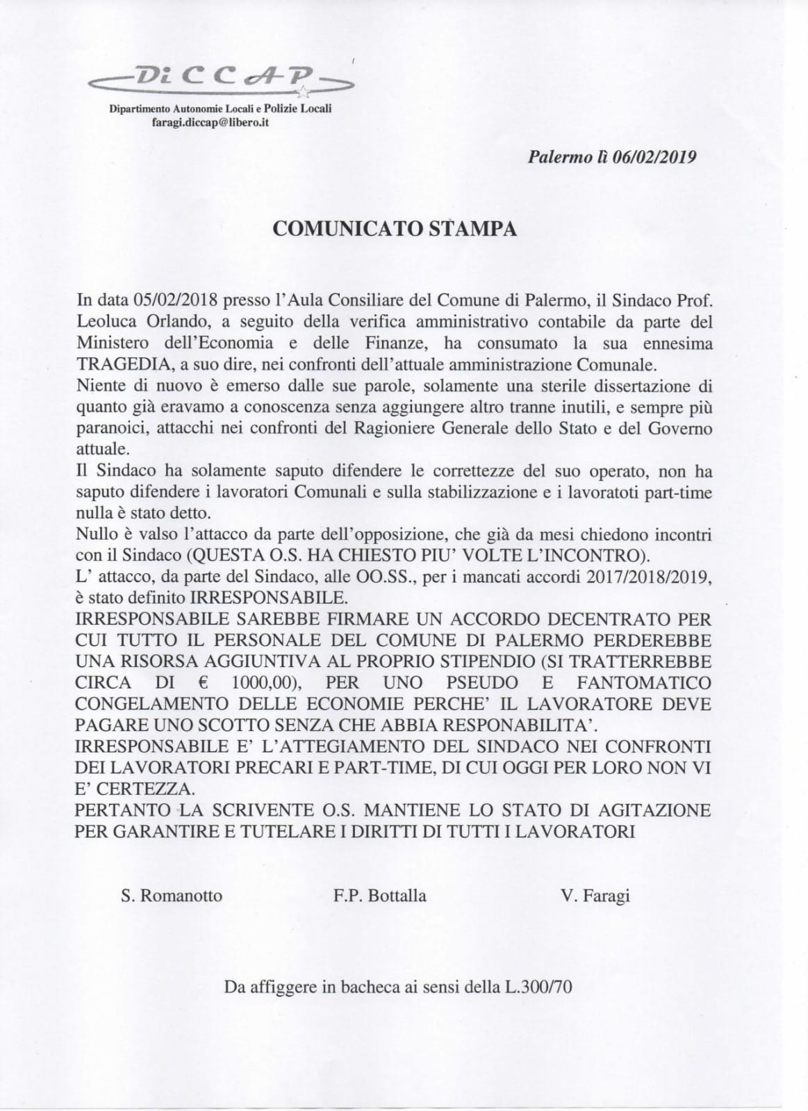 comunicato stampa palermo